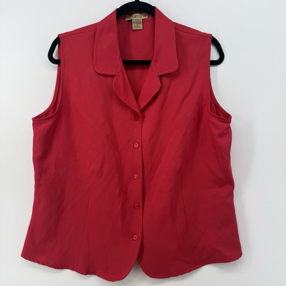 Notations Womens Vintage Red Button Up V-neck Dress Up Vest XL Y2K Summer 90s